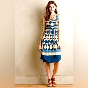 Anthropologie - Maeve Castalia Blue And White Boho Sleeveless Mini Dress Size 4